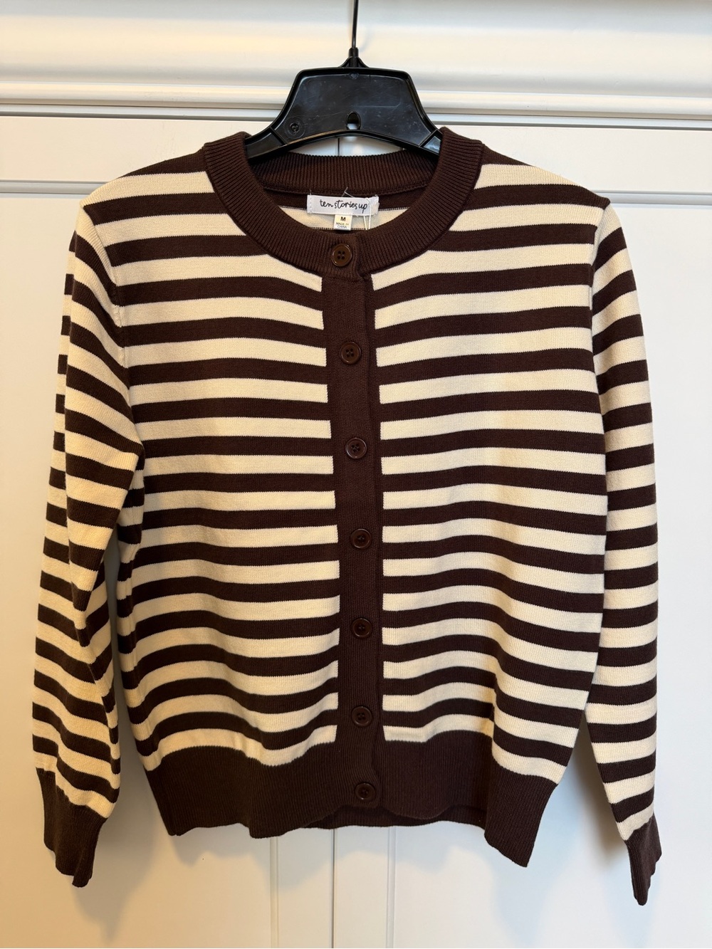 Striped Brown and Cream Button-Front Cardigan Sweater NWT